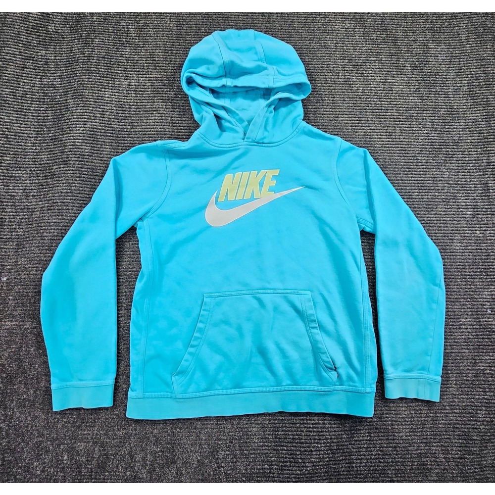 Nike Hoodie Boys XL Blue Logo Cotton Fleece Lined Kangaroo Pocket Winter Outdoor